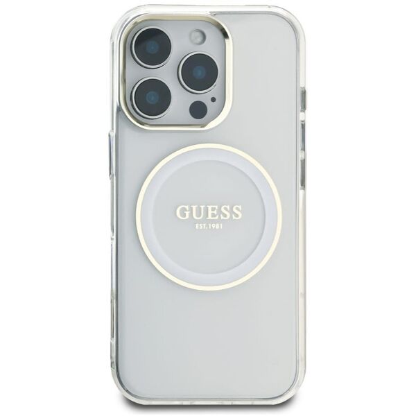 Etui Guess IML Metal Colored Circle      Classic Logo MagSafe do iPhone 16 Pro biały