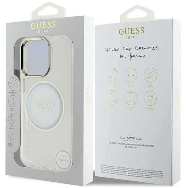 Etui Guess IML Metal Colored Circle      Classic Logo MagSafe do iPhone 16 Pro biały