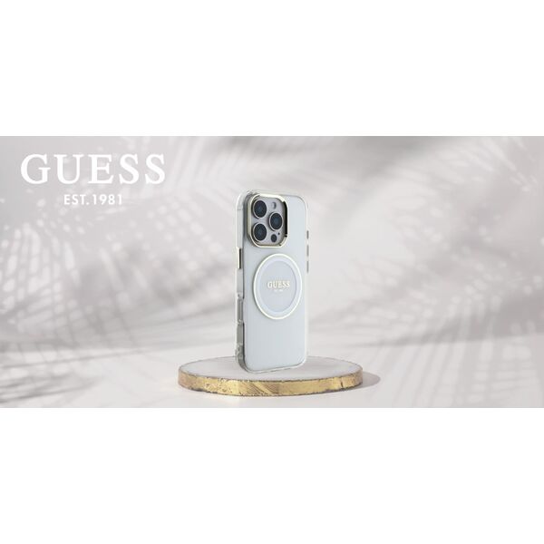 Etui Guess IML Metal Colored Circle      Classic Logo MagSafe do iPhone 16 Pro biały