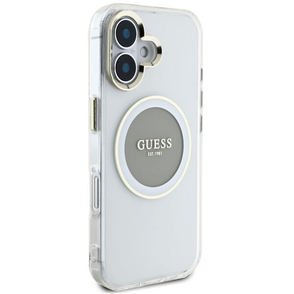 Etui Guess IML Metal Colored Circle      Classic Logo MagSafe do iPhone 16 szary