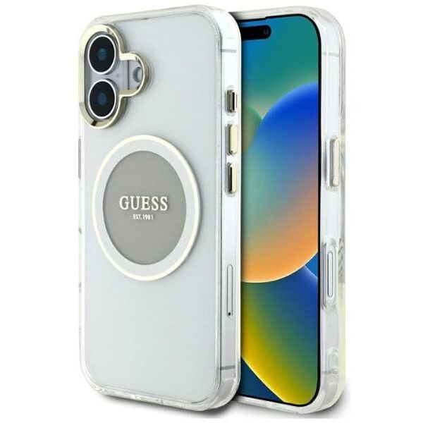 Etui Guess IML Metal Colored Circle      Classic Logo MagSafe do iPhone 16 szary