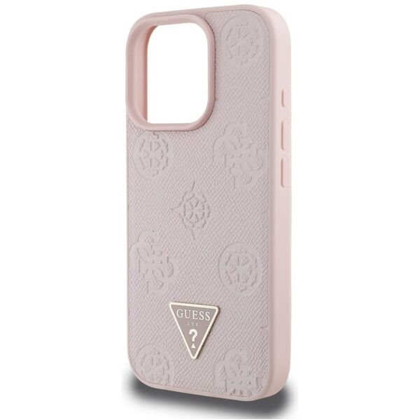 Etui Guess Grained Hot Stamp Peony       Triangle Logo MagSafe do iPhone 16 Pro różowy