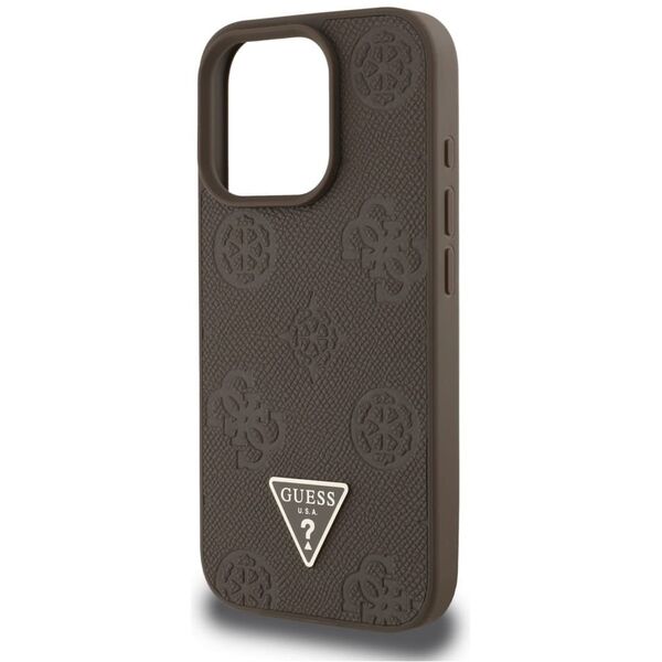 Etui Guess Grained Hot Stamp Peony       Triangle Logo MagSafe do iPhone 16 Pro brązowy