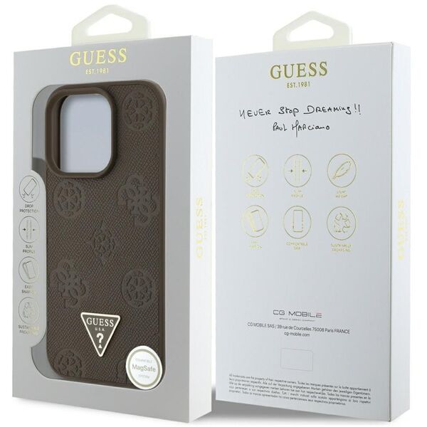 Etui Guess Grained Hot Stamp Peony       Triangle Logo MagSafe do iPhone 16 Pro brązowy