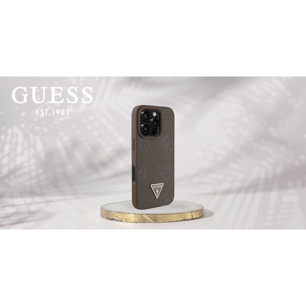 Etui Guess Grained Hot Stamp Peony       Triangle Logo MagSafe do iPhone 16 Pro brązowy