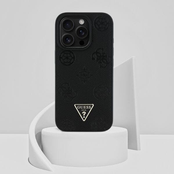 Etui Guess Grained Hot Stamp Peony       Triangle Logo MagSafe do iPhone 16 Pro czarny