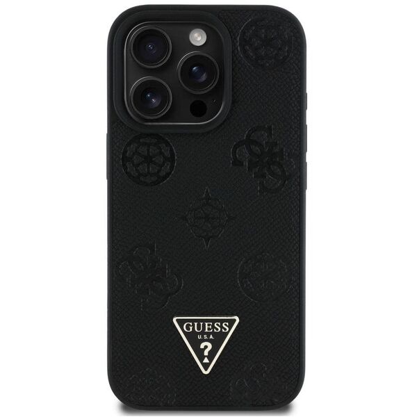 Etui Guess Grained Hot Stamp Peony       Triangle Logo MagSafe do iPhone 16 Pro czarny