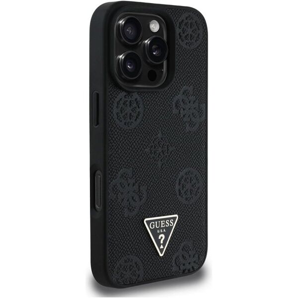 Etui Guess Grained Hot Stamp Peony       Triangle Logo MagSafe do iPhone 16 Pro czarny