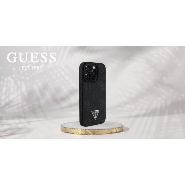 Etui Guess Grained Hot Stamp Peony       Triangle Logo MagSafe do iPhone 16 Pro czarny