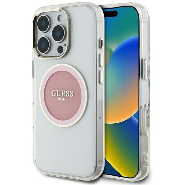 Etui Guess IML Metal Colored Circle      Classic Logo MagSafe do iPhone 16 Pro różowy