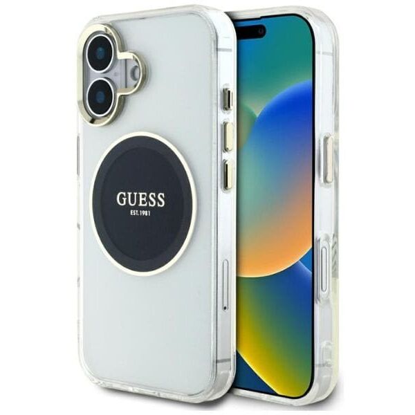 Etui Guess IML Metal Colored Circle      Classic Logo MagSafe do iPhone 16 czarny