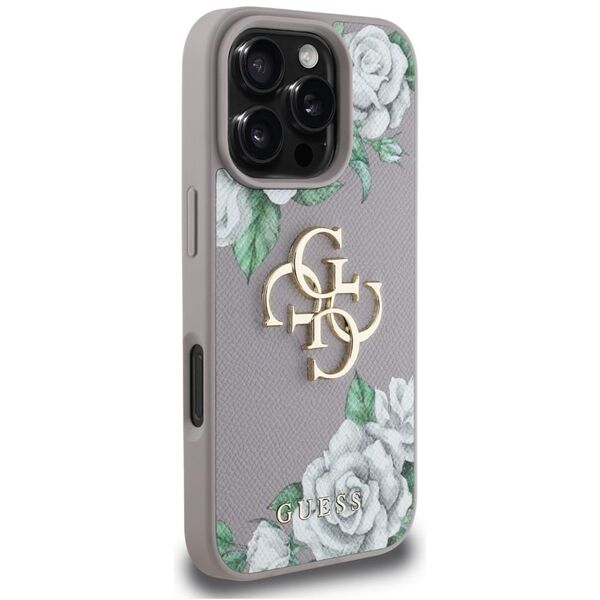 Etui Guess Grained Roses Big 4G logo do  iPhone 16 Pro fioletowy