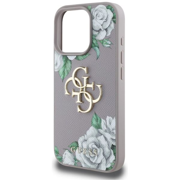 Etui Guess Grained Roses Big 4G logo do  iPhone 16 Pro fioletowy