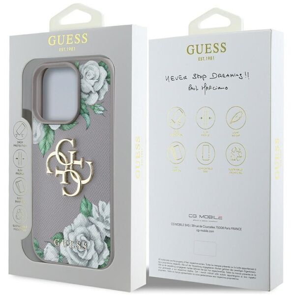 Etui Guess Grained Roses Big 4G logo do  iPhone 16 Pro fioletowy