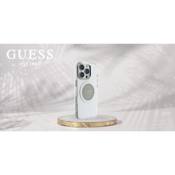 Etui Guess IML Metal Colored Circle      Classic Logo MagSafe do iPhone 16 Pro Max szary