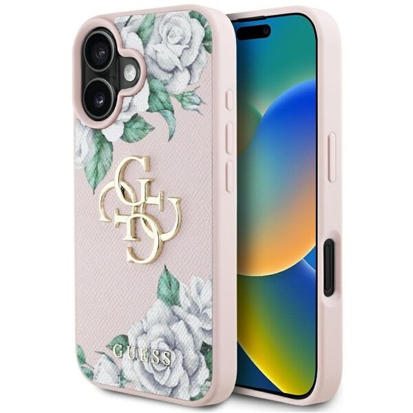 Etui Guess Grained Roses Big 4G logo do  iPhone 16 różowy