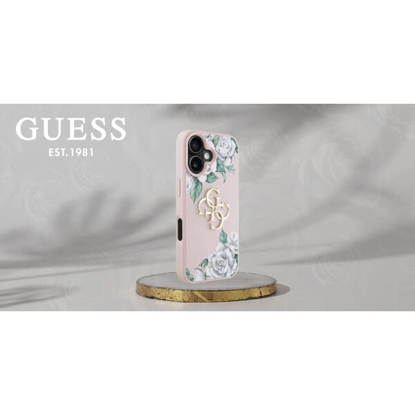 Etui Guess Grained Roses Big 4G logo do  iPhone 16 różowy