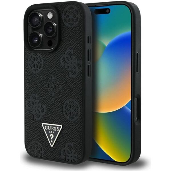 Etui Guess Grained Hot Stamp Peony       Triangle Logo MagSafe do iPhone 16 Pro Max czarny