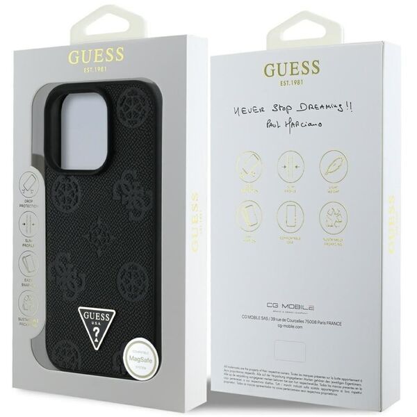 Etui Guess Grained Hot Stamp Peony       Triangle Logo MagSafe do iPhone 16 Pro Max czarny