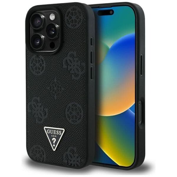 Etui Guess Grained Hot Stamp Peony       Triangle Logo MagSafe do iPhone 16 Pro Max czarny