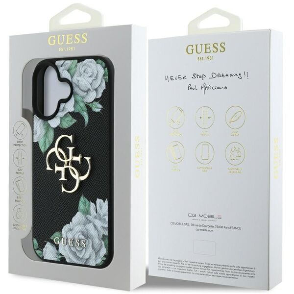 Etui Guess Grained Roses Big 4G logo do  iPhone 16 czarny