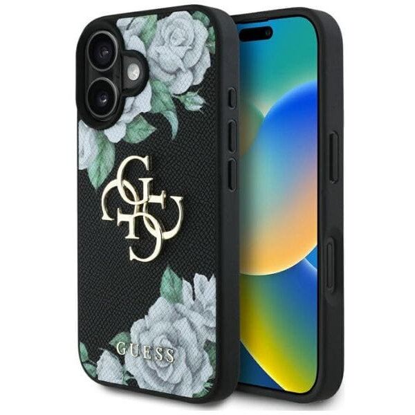 Etui Guess Grained Roses Big 4G logo do  iPhone 16 czarny