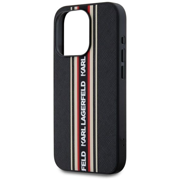 Etui Karl Lagerfeld Saffiano Athleisure  Stripes Cord do iPhone 15 Pro Max czarno-czerwony