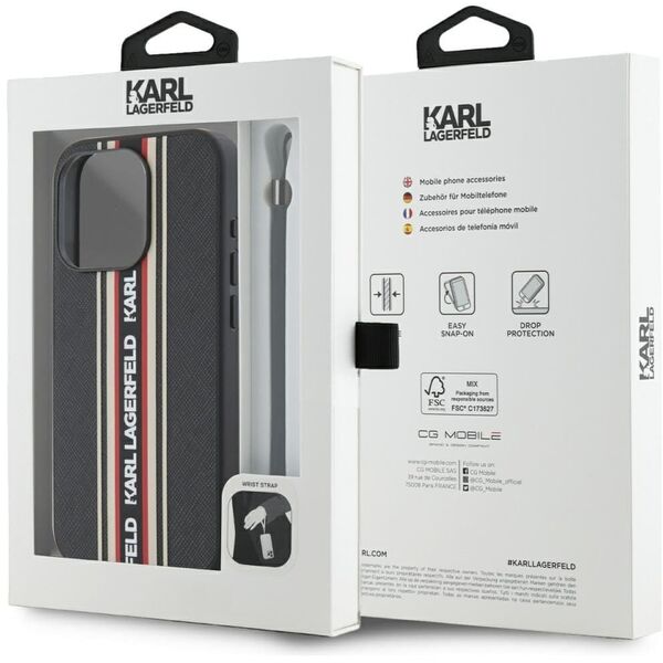 Etui Karl Lagerfeld Saffiano Athleisure  Stripes Cord do iPhone 15 Pro Max czarno-czerwony