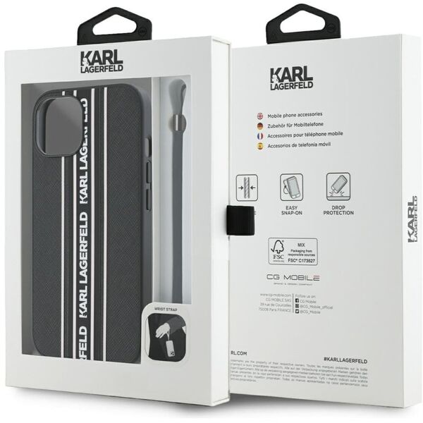 Etui Karl Lagerfeld Saffiano Athleisure  Stripes Cord do iPhone 15 czarno-różowy