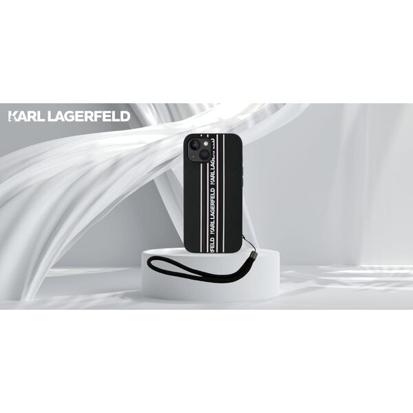 Etui Karl Lagerfeld Saffiano Athleisure  Stripes Cord do iPhone 15 czarno-różowy