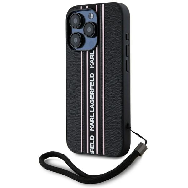 Etui Karl Lagerfeld Saffiano Athleisure  Stripes Cord do iPhone 15 Pro Max czarno-różowy