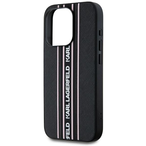 Etui Karl Lagerfeld Saffiano Athleisure  Stripes Cord do iPhone 15 Pro Max czarno-różowy