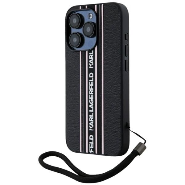 Etui Karl Lagerfeld Saffiano Athleisure  Stripes Cord do iPhone 15 Pro Max czarno-różowy