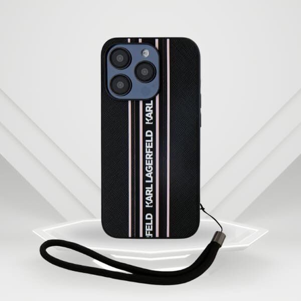 Etui Karl Lagerfeld Saffiano Athleisure  Stripes Cord do iPhone 15 Pro Max czarno-różowy