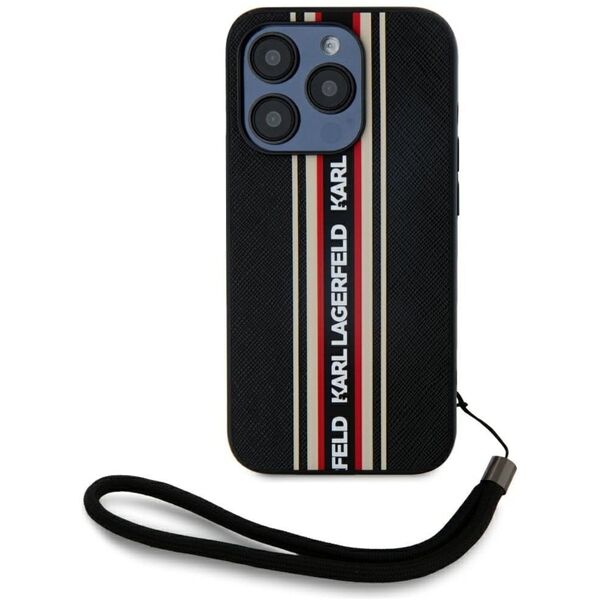 Etui Karl Lagerfeld Saffiano Athleisure  Stripes Cord do iPhone 15 Pro czarno-czerwony
