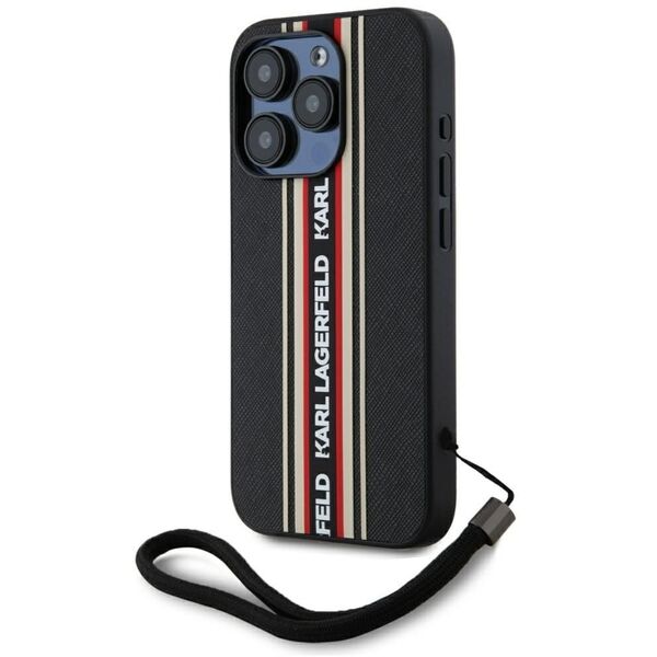 Etui Karl Lagerfeld Saffiano Athleisure  Stripes Cord do iPhone 15 Pro czarno-czerwony