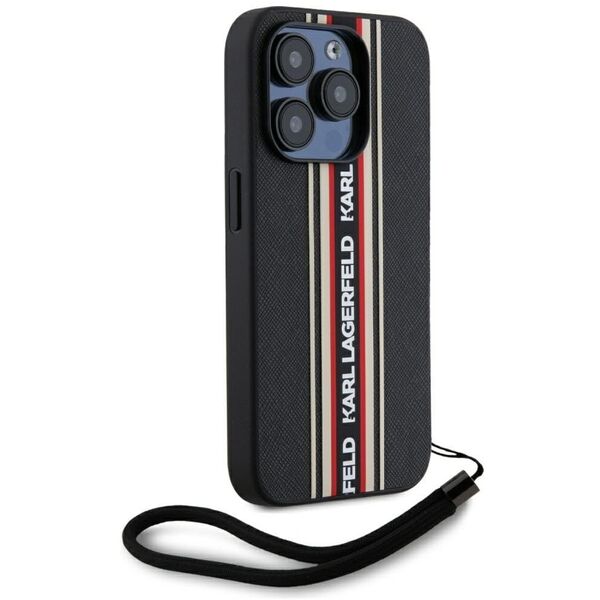 Etui Karl Lagerfeld Saffiano Athleisure  Stripes Cord do iPhone 15 Pro czarno-czerwony