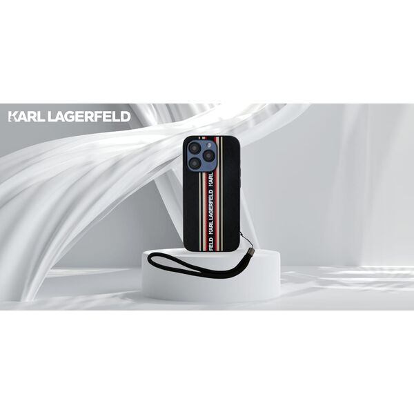 Etui Karl Lagerfeld Saffiano Athleisure  Stripes Cord do iPhone 15 Pro czarno-czerwony