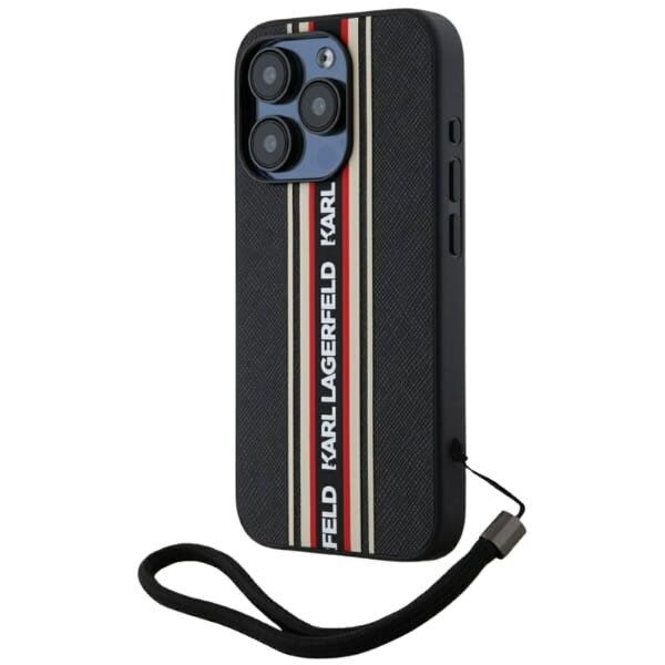 Etui Karl Lagerfeld Saffiano Athleisure  Stripes Cord do iPhone 15 Pro czarno-czerwony