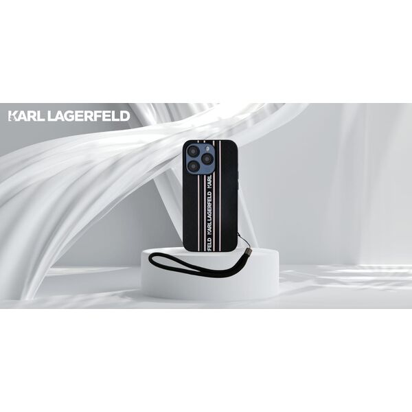 Etui Karl Lagerfeld Saffiano Athleisure  Stripes Cord do iPhone 15 Pro czarno-różowy