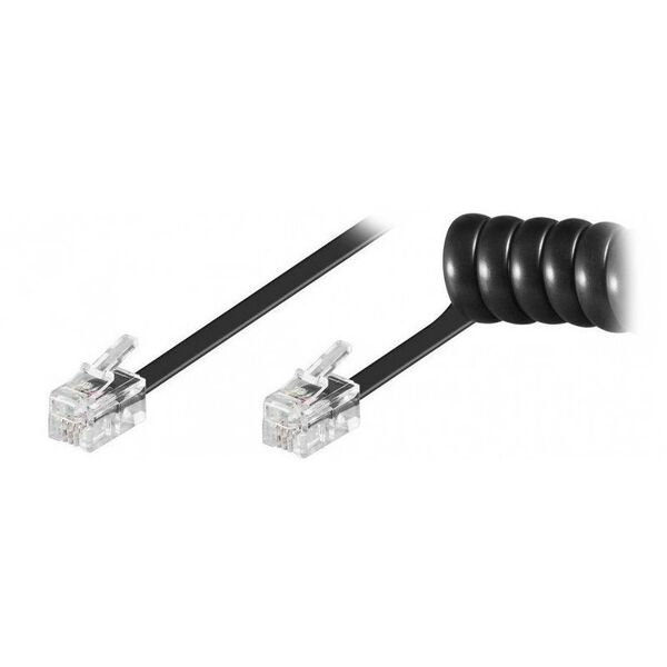 Lexi-NET Τηλεφωνικό καλώδιο σπειροειδές με 2xRJ10 4p4c, 4m, μαύρο 6432258 8592457131922