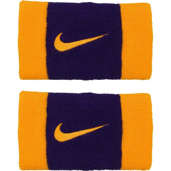 Frotki na nadgarstki Nike Swoosh Doublewide Wristbands fioletowo-żółte N0001586730
