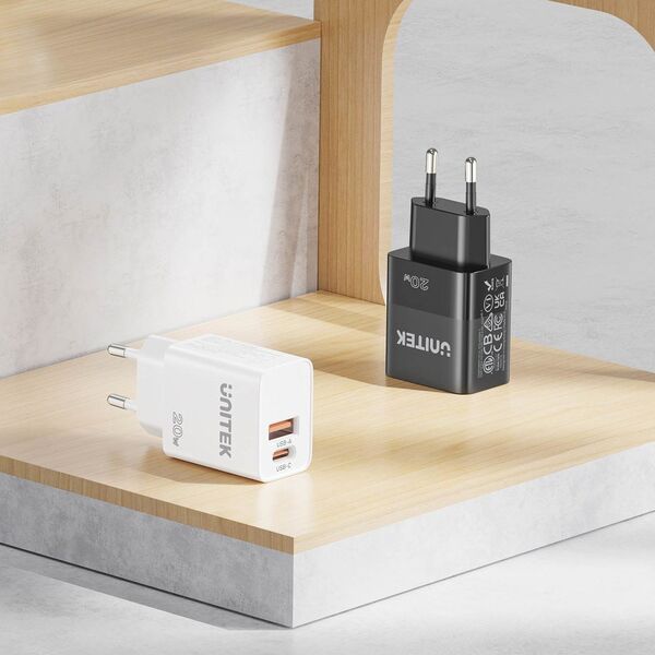 Ładowarka Unitek Unitek Ładowarka sieciowa, 1x USB-A, 1x USB-C, QC, PC 3.0, 20W, czarna