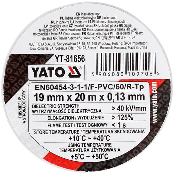 YATO TAŚMA ELEKTOIZOLACYJNA 19mm x 20m BIAŁA