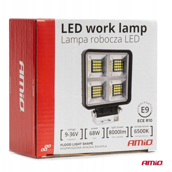 Lampa robocza szperacz led awl59 68w 6500k 8000lm 12v 24v amio-04200