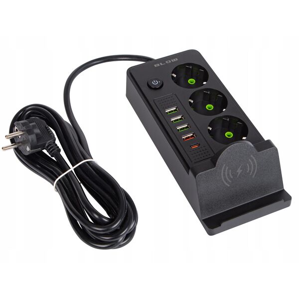 98-237# Przedłużacz sieciowy ps-350u 3-gniazda 4xusb+usb-pd 3m czarny 3x1mm
