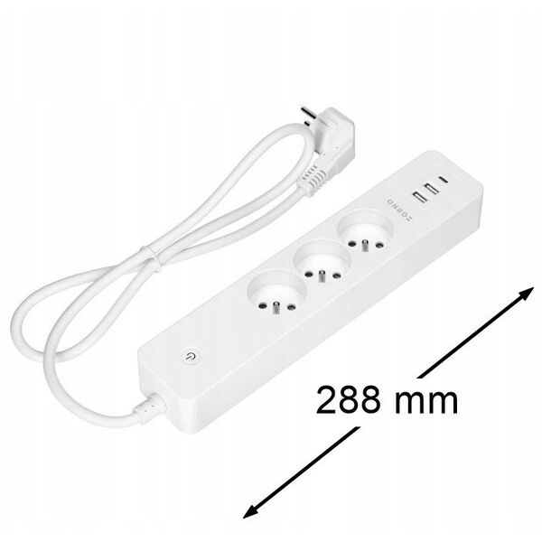 Przedłużacz z 3 gniazdami z uziemieniem i wyłącznikiem 2xUSB, Tuya Smart Wi-Fi, biały