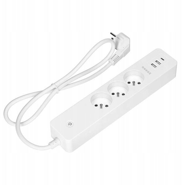 Przedłużacz z 3 gniazdami z uziemieniem i wyłącznikiem 2xUSB, Tuya Smart Wi-Fi, biały