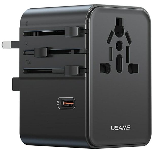 Ładowarka sieciowa USAMS Travel Adapter  CC310 3xUSB-C 70W 4w1 US/AU/EU/UK czarny