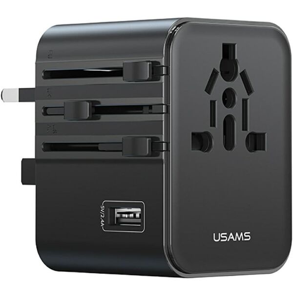 Ładowarka sieciowa USAMS Travel Adapter  CC308 USB-C + USB-A 17W 4w1 US/AU/EU/UK czarny